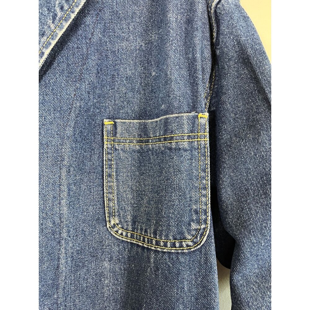 Vintage Lee Denim Corduroy Chore Coat L Blue Jean Duster Trench Barn 70s Work - Picture 2 of 15